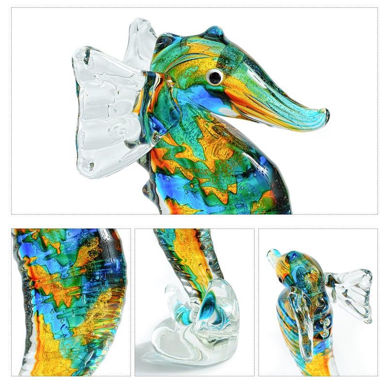 QFkris 8" Handmade Blown Glass Blue Seahorse Figurines Collectible Art Glass Blown Animal Sculpture for Home Decor - Image 2