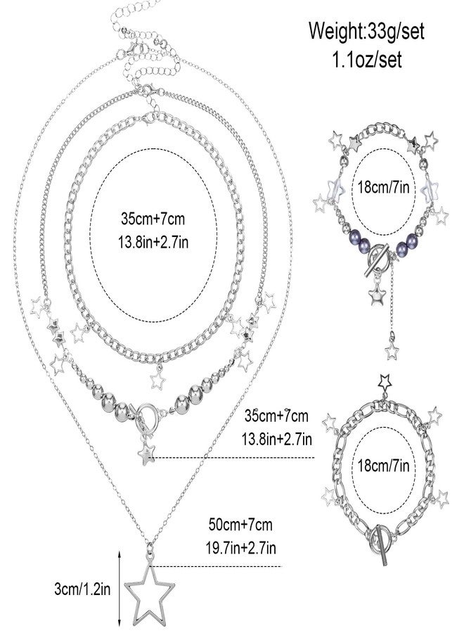ElevateTech Star Necklace for Women y2k Accessories Stainless Steel Silver Jewelry Punk with 2 Bracelets Stackable Chunky Star Pendant Gifts Silver - Image 2