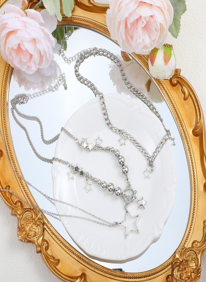 ElevateTech Star Necklace for Women y2k Accessories Stainless Steel Silver Jewelry Punk with 2 Bracelets Stackable Chunky Star Pendant Gifts Silver - Image 3