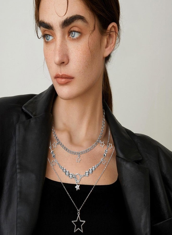 ElevateTech Star Necklace for Women y2k Accessories Stainless Steel Silver Jewelry Punk with 2 Bracelets Stackable Chunky Star Pendant Gifts Silver - Image 4