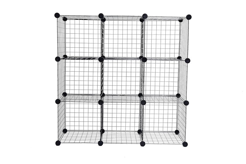 REYNISH Self Assembling Metal Wire Cube Storage Shelf Organizer Shelves Indian Made for Home Office Stackable Modular Shelving and Closet Cabinet Rack with Hammer 9 Cube - Image 1