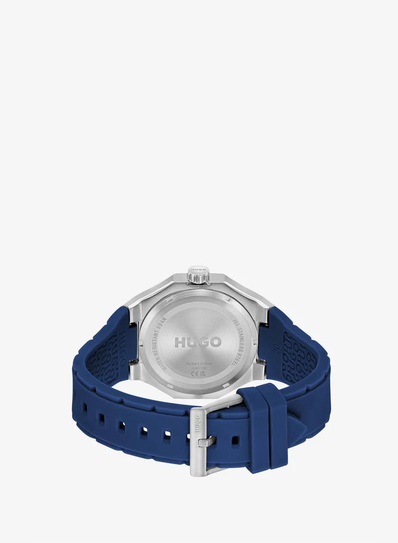 HUGO  #Grail Skeleton Collection Analog Multifunction Quartz Watch For Men With Blue Silicone Bracelet - 1530375 for Men | Best Price UAE