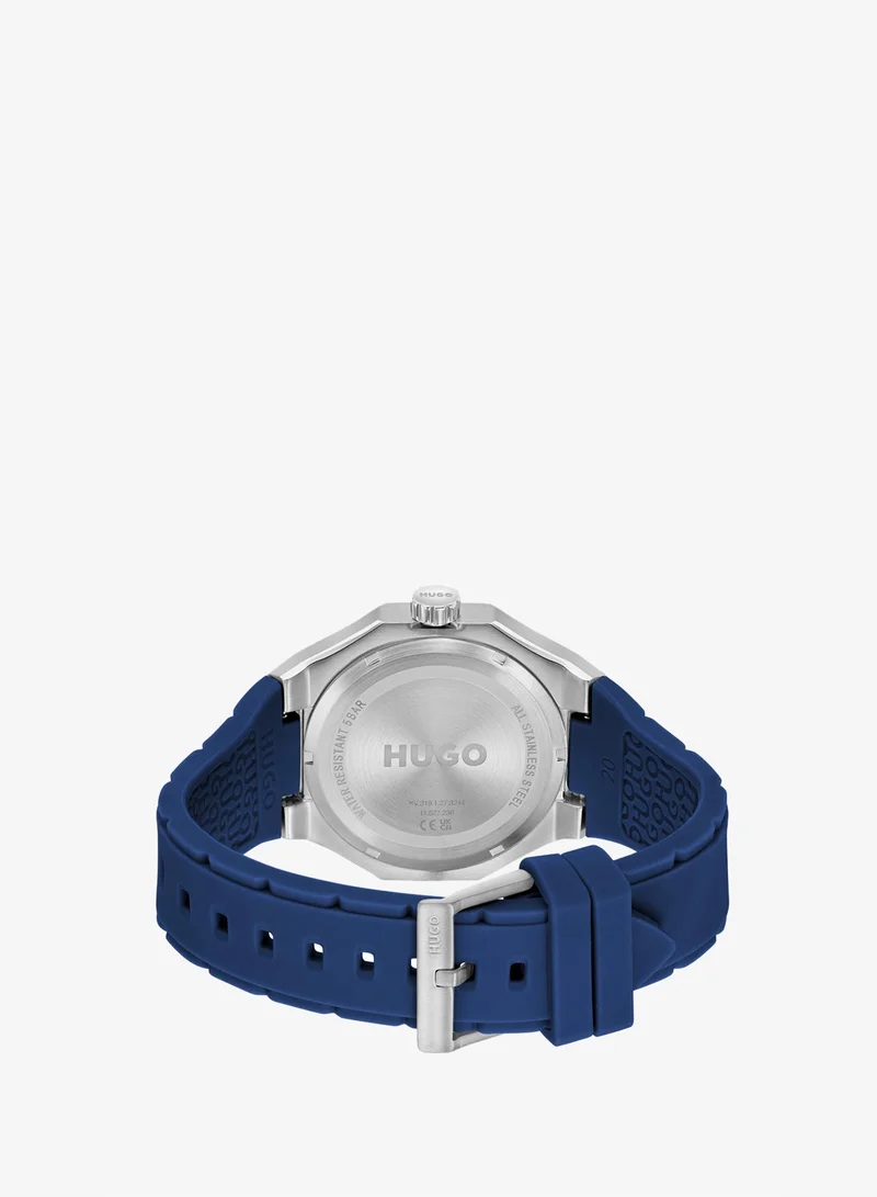 HUGO  #Grail Skeleton Collection Analog Multifunction Quartz Watch For Men With Blue Silicone Bracelet - 1530375 for Men | Best Price UAE