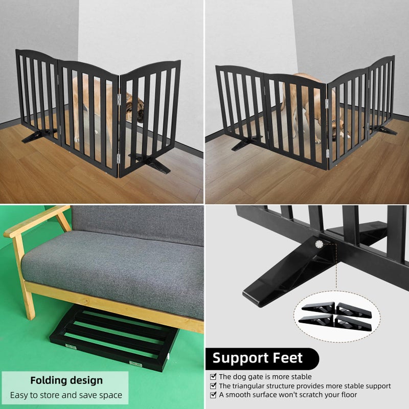 ZJSF Foldable Freestanding Indoor Dog Gate for House Wood Long Pet Gates Dog Fence for Stairs Puppy Gates for Hallways, Puppy Gate,Support Feet Included, Black, 24 "Height-3 Panels - Image 4