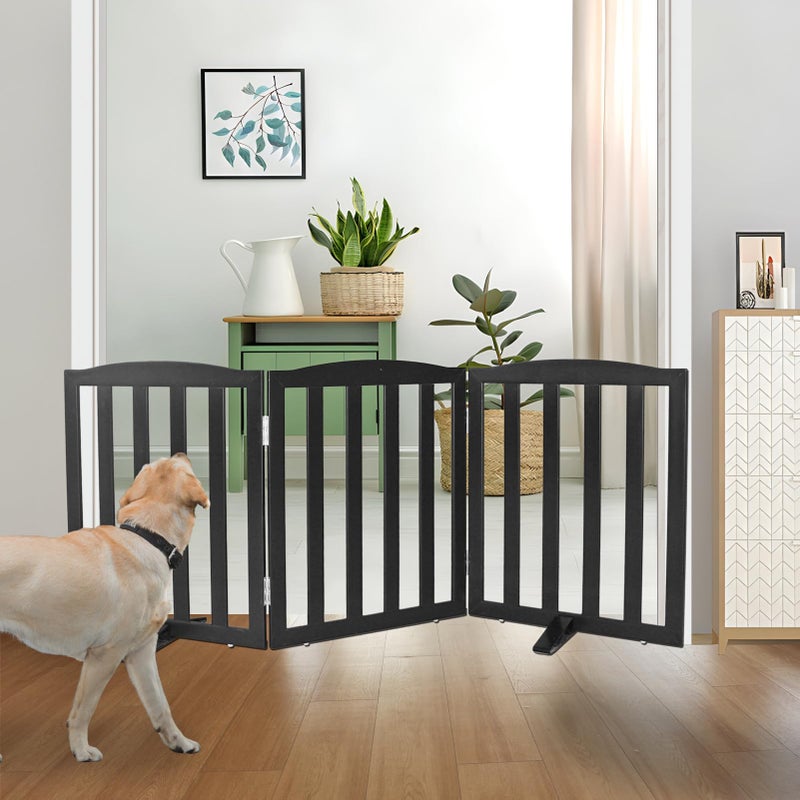 ZJSF Foldable Freestanding Indoor Dog Gate for House Wood Long Pet Gates Dog Fence for Stairs Puppy Gates for Hallways, Puppy Gate,Support Feet Included, Black, 24 "Height-3 Panels - Image 1