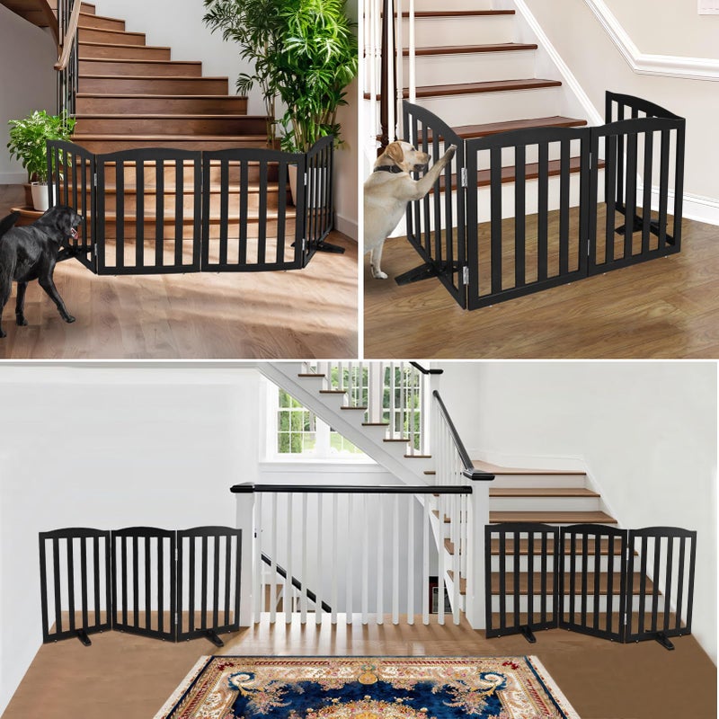 ZJSF Foldable Freestanding Indoor Dog Gate for House Wood Long Pet Gates Dog Fence for Stairs Puppy Gates for Hallways, Puppy Gate,Support Feet Included, Black, 24 "Height-3 Panels - Image 3