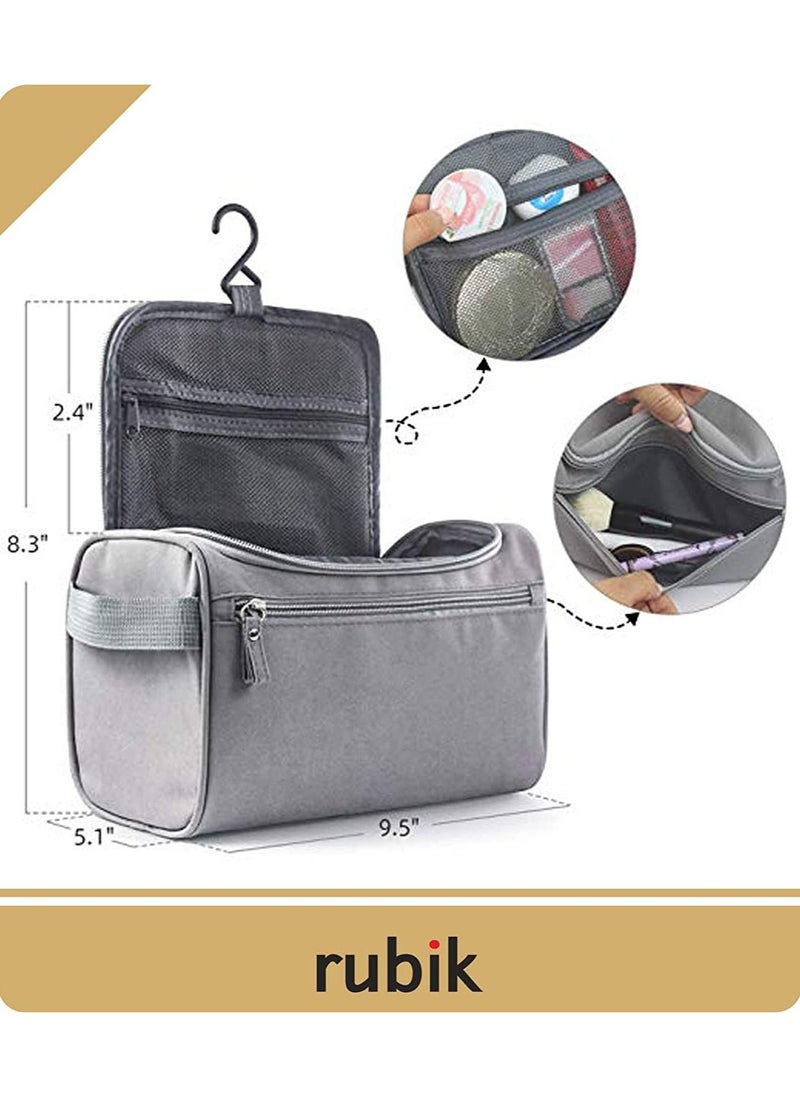 Rubik Toiletry Bag with Hanging Hook, Toiletries Kit Organizer for Travel Accessories, Makeup, Shampoo, Cosmetic, Personal Items, Bathroom Storage for Men Women - Grey  - Image 3