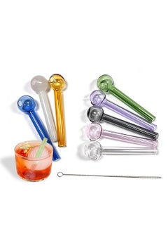 D&L 8 Pcs Glass Straws Shatter Resistant 4 Inch Short Reusable Glass Straw With Cleaning Brush Dishwasher Safe Bar Drinking Straws Perfect For Cocktail Smoothies Coffee Juice Colorful  - Image 1