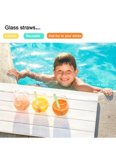 D&L 8 Pcs Glass Straws Shatter Resistant 4 Inch Short Reusable Glass Straw With Cleaning Brush Dishwasher Safe Bar Drinking Straws Perfect For Cocktail Smoothies Coffee Juice Colorful  - Image 4