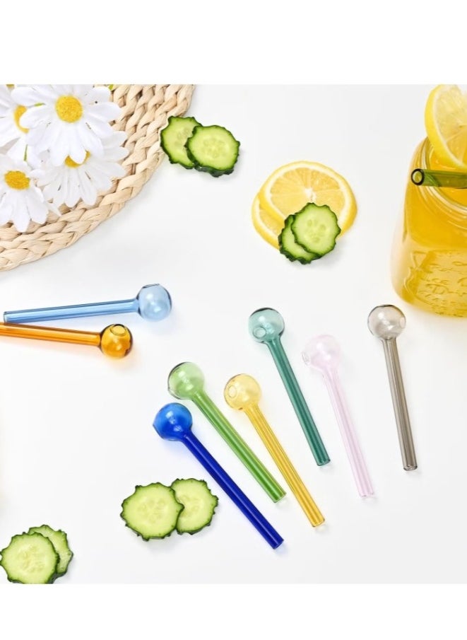 D&L - 8 Pcs Glass Straws Shatter Resistant 4 Inch Short Reusable Glass Straw With Cleaning Brush Dishwasher Safe Bar Drinking Straws Perfect For Cocktail Smoothies Coffee Juice Colorful - Image 1