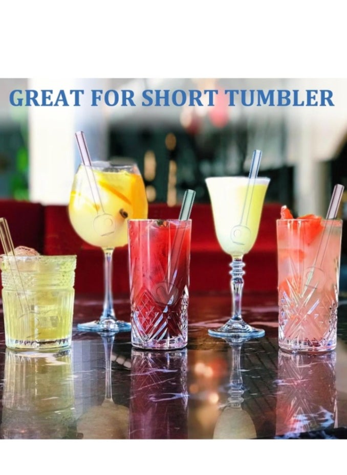 D&L - 8 Pcs Glass Straws Shatter Resistant 4 Inch Short Reusable Glass Straw With Cleaning Brush Dishwasher Safe Bar Drinking Straws Perfect For Cocktail Smoothies Coffee Juice Colorful - Image 1