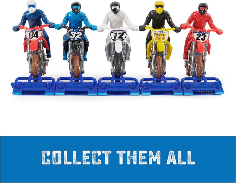 Supercross سوبركروس، مجموعة أصيلة من 5 دراجات نارية مصبوبة بالقالب بمقياس 1:24 مع شخصية راكب، دراجة نارية لعبة للأطفال وجامعي التحف من سن 3 سنوات فما فوق - Image 5
