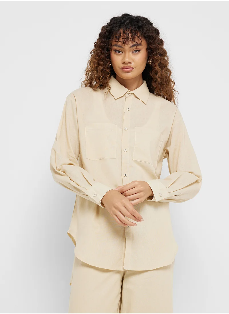 جينجر Cotton Oversize Shirt & Wide Leg Pant Set