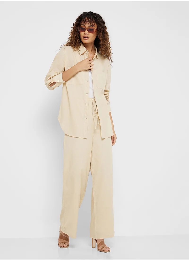 جينجر Cotton Oversize Shirt & Wide Leg Pant Set