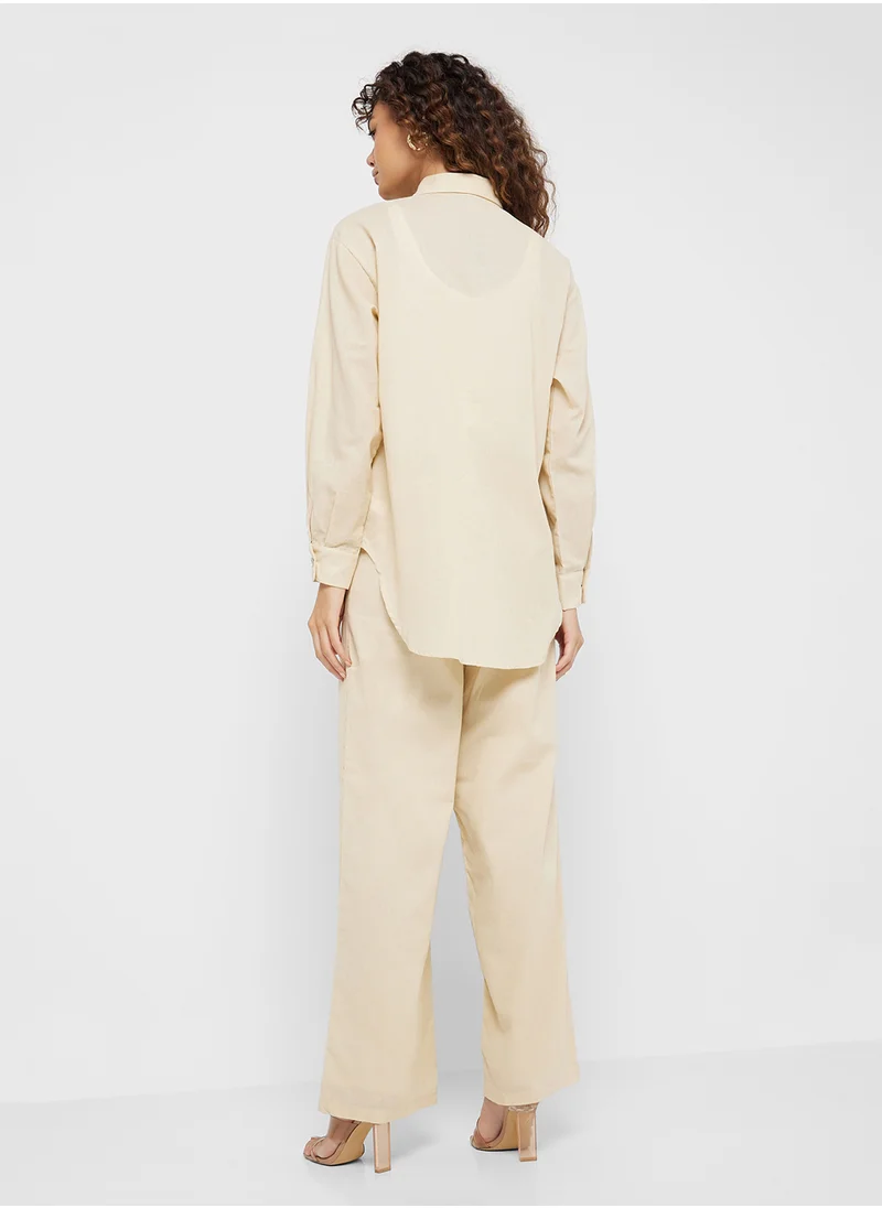 جينجر Cotton Oversize Shirt & Wide Leg Pant Set