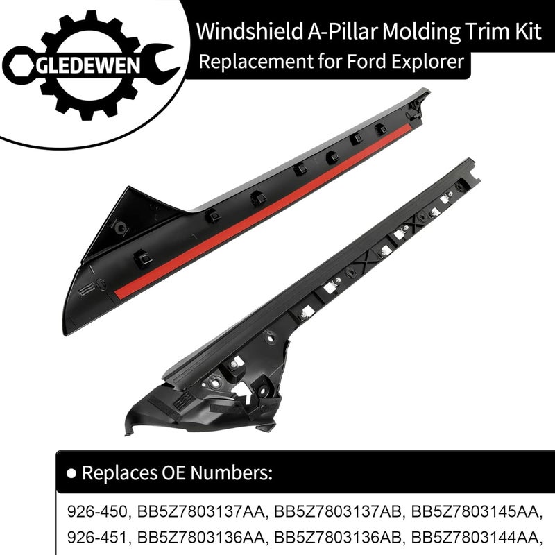 Gledewen A-Pillar Trim Molding Windshield Set for 2011-2019 Ford Explorer - Left & Right, Outer & Inner - Image 3