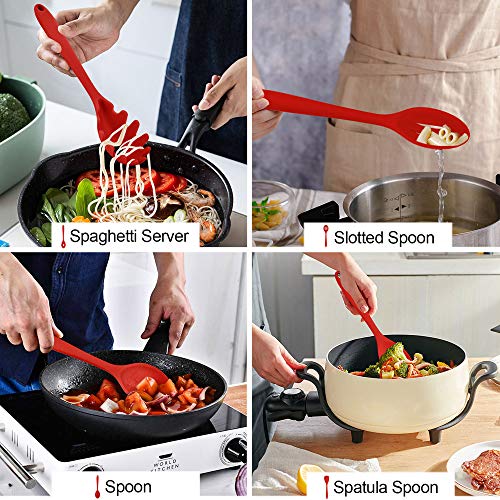 LIANYU 12-Piece Red Silicone Kitchen Cooking Utensils with Holder, Kitchen Tools Set Include Slotted Spatula Spoon Turner Ladle Tong Whisk, Dishwasher Safe - Image 5