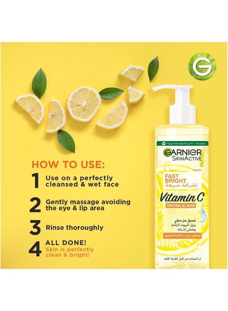 Garnier SkinActive, Fast Bright Vitamin C Purifying Gel Wash Cleanser with Lemon Extract - 400 ml - Image 2