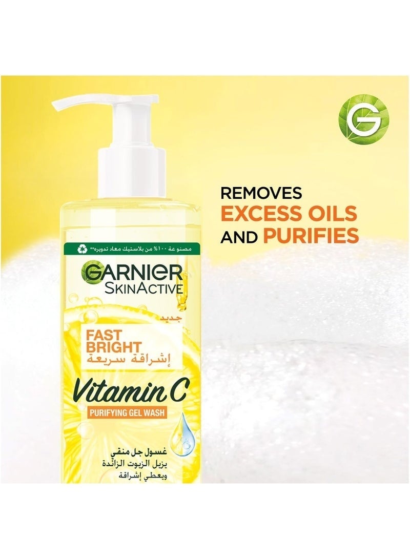 Garnier SkinActive, Fast Bright Vitamin C Purifying Gel Wash Cleanser with Lemon Extract - 400 ml - Image 5