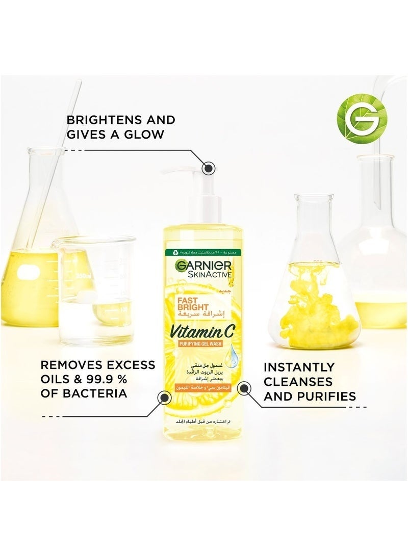 Garnier SkinActive, Fast Bright Vitamin C Purifying Gel Wash Cleanser with Lemon Extract - 400 ml - Image 3