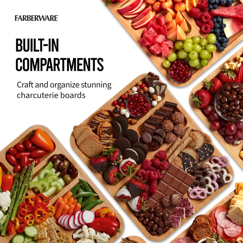 Farberware Build-A-Board Bamboo Cutting Board with Built-In Compartments & Clear Locking Lid, Black Handles â€“ Charcuterie, Snack Tray, Food Prep and Serving Platter - Image 4