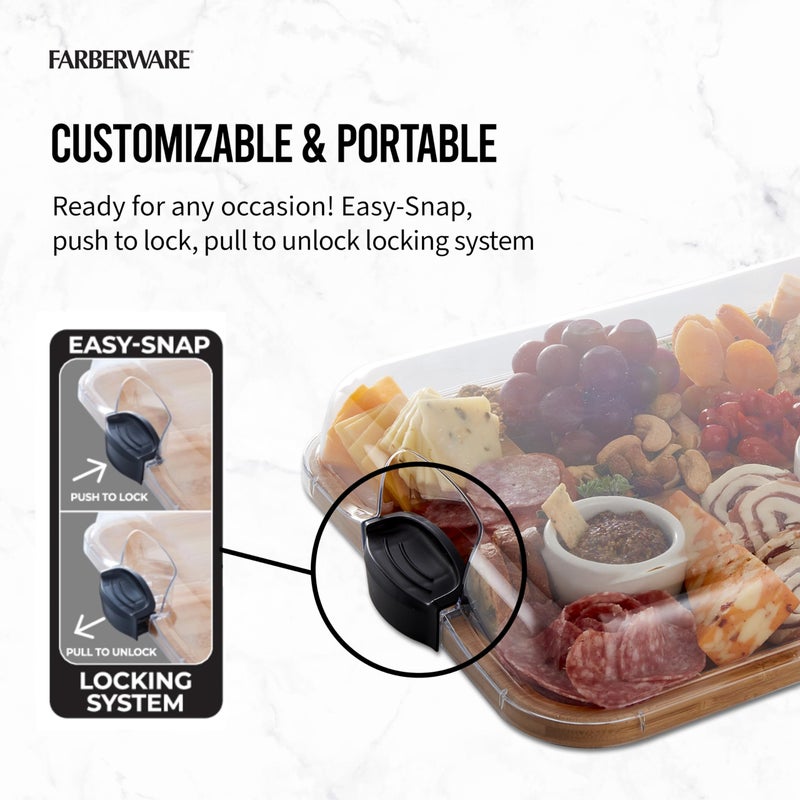 Farberware Build-A-Board Bamboo Cutting Board with Built-In Compartments & Clear Locking Lid, Black Handles â€“ Charcuterie, Snack Tray, Food Prep and Serving Platter - Image 5