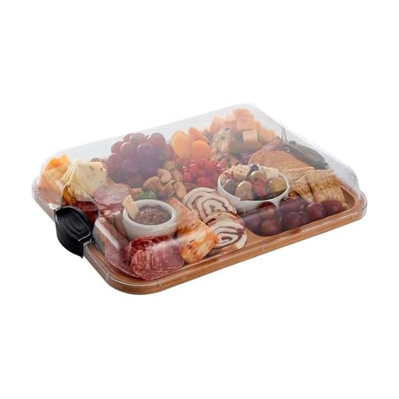 Farberware Build-A-Board Bamboo Cutting Board with Built-In Compartments & Clear Locking Lid, Black Handles â€“ Charcuterie, Snack Tray, Food Prep and Serving Platter - Image 1
