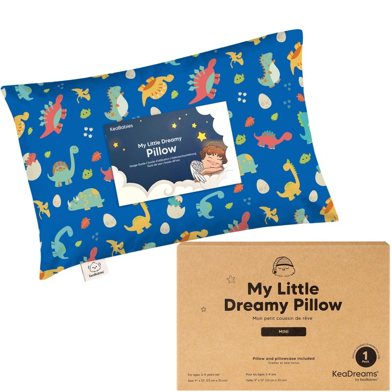 KeaBabies Mini Toddler Pillow with Pillowcase 9x13 My Little Dreamy Travel Kids Pillow for Sleeping Toddler Bed Small Tiny Organic Cotton Pillowcase Soft Breathable Kids 24 Years Old DinoWorld - Image 2