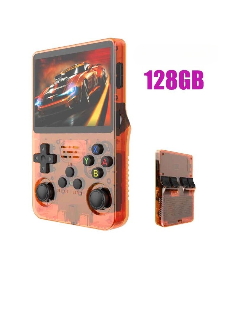 R36S Retro Handheld Video Game Console, 3.5 Inch IPS Screen Retro Video Game, Portable Durable Pocket Video Player, Lightweight Children Handheld Game, (1pc, Orange, 128GB) - Image 1