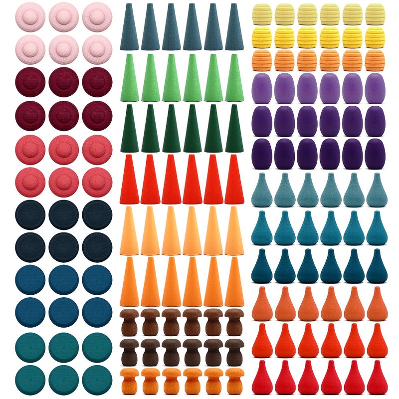 Candywood Large Set Rainbow Color Style Wooden Loose Parts Sensory Play Toys 7 Shapes 27 Colors Rainbow Stacker Nesting Toys 162 PCS