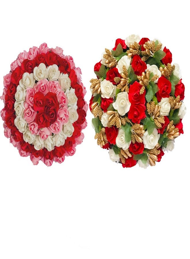 VinshBond Artificial Flowers Gajra Bun Hair Accessories for Women (Multicolour) - Pack of 2 - Image 1