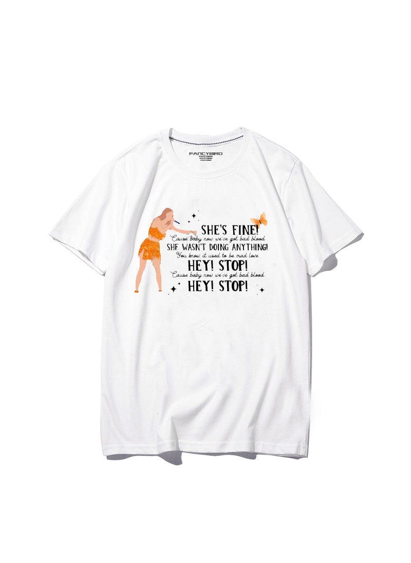 Generic - Taylor Swift Tshirt Tour Merchandise Eras Tour Short Sleeve round Neck Loose Fit Youthful Wool Blend Casual Abstract Pattern Tshirt Quit to fight white - Image 1