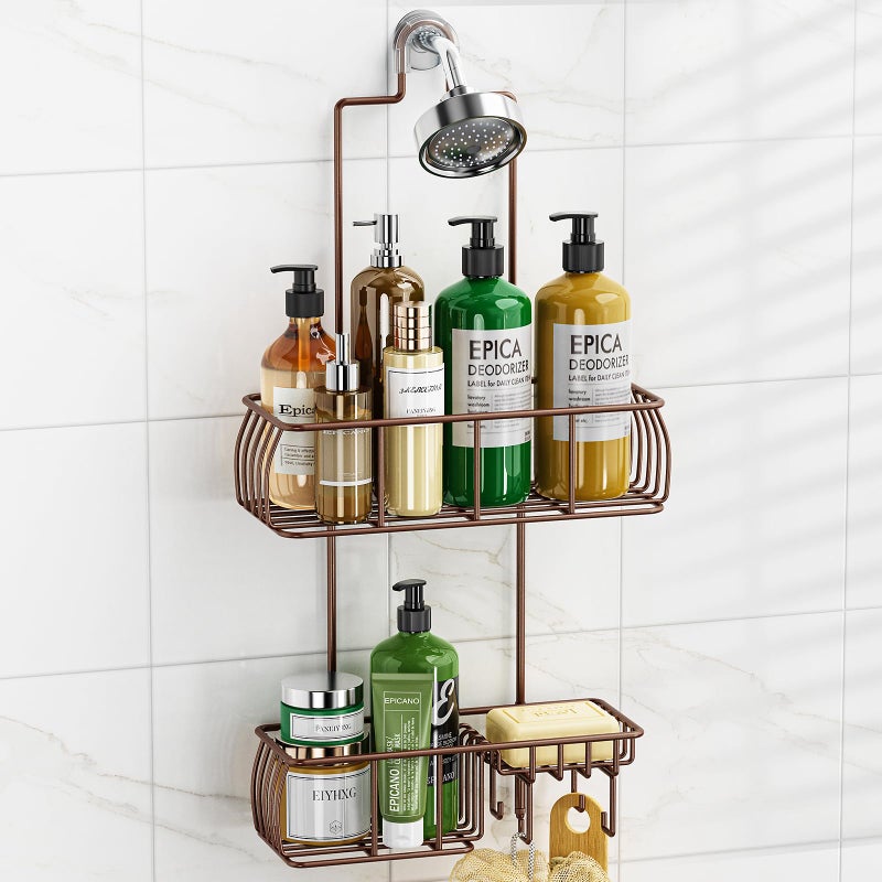 Epicano Shower Caddy Hanging, Anti-Swing Over Head Shower Caddy Rustproof with hooks for Towels, Sponge and more, Bronze - Image 1