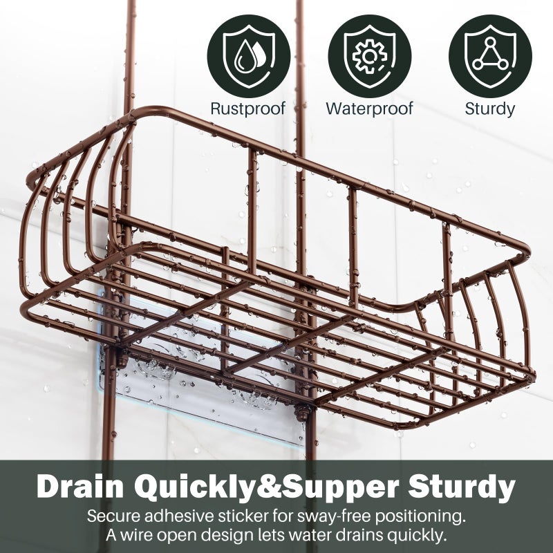 Epicano Shower Caddy Hanging, Anti-Swing Over Head Shower Caddy Rustproof with hooks for Towels, Sponge and more, Bronze - Image 3