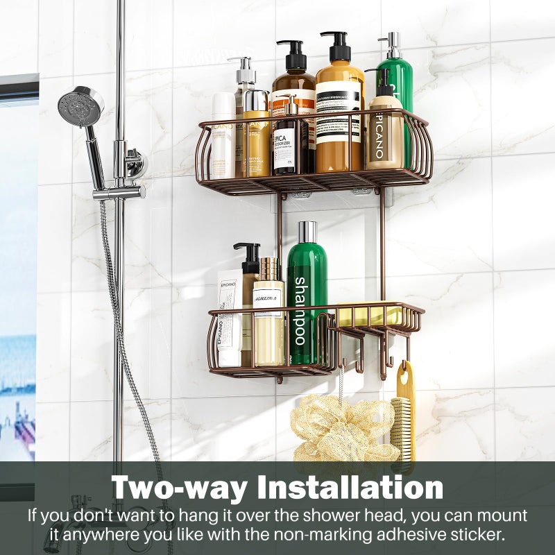 Epicano Shower Caddy Hanging, Anti-Swing Over Head Shower Caddy Rustproof with hooks for Towels, Sponge and more, Bronze - Image 5