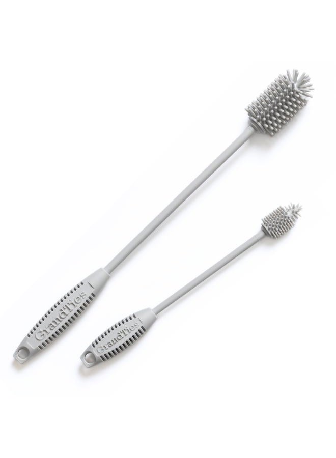 GrandTies Silicone Bottle Cleaning Brush Set | Extra Long Bottle Brush for Narrow Neck Bottle, Water Bottle, Cup, Mug, Blender Bottle, Tumbler, Hydro Flask, Baby Bottle, Wine Glass (Moonlight Gray) - Image 1