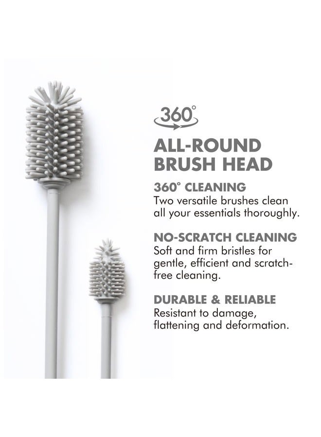 GrandTies Silicone Bottle Cleaning Brush Set | Extra Long Bottle Brush for Narrow Neck Bottle, Water Bottle, Cup, Mug, Blender Bottle, Tumbler, Hydro Flask, Baby Bottle, Wine Glass (Moonlight Gray) - Image 2