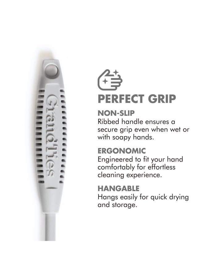 GrandTies Silicone Bottle Cleaning Brush Set | Extra Long Bottle Brush for Narrow Neck Bottle, Water Bottle, Cup, Mug, Blender Bottle, Tumbler, Hydro Flask, Baby Bottle, Wine Glass (Moonlight Gray) - Image 3