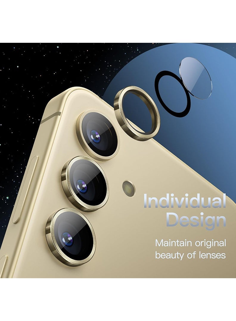 Theodor S23/ S23 Plus/ S24 5 Pcs Camera Lens Protector With 9H Tempered HD Glass Camera Cover Anti Scratch Aluminum Alloy Camera Ring, Titanium Gold - Image 3