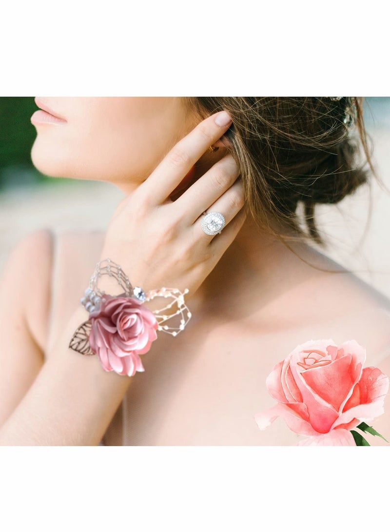 Excefore Rose Corsage Bracelet Set, 2 Pcs Floral Wedding Wrist Corsage with Rhinestone and Pearl - Image 4