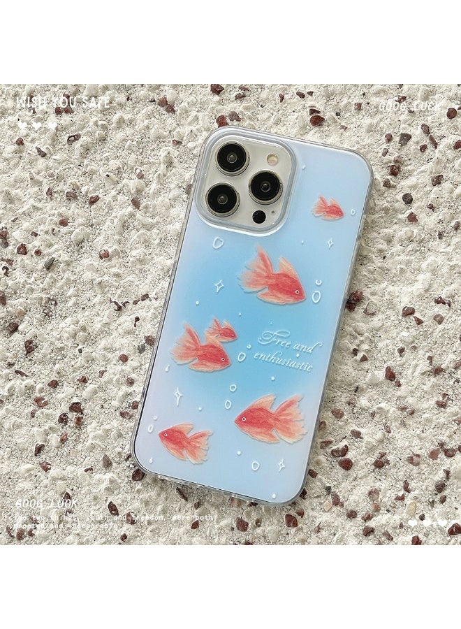 NIBEMINENT Summer Goldfish Protective TPU Case Cover For iPhone 15 Plus, White