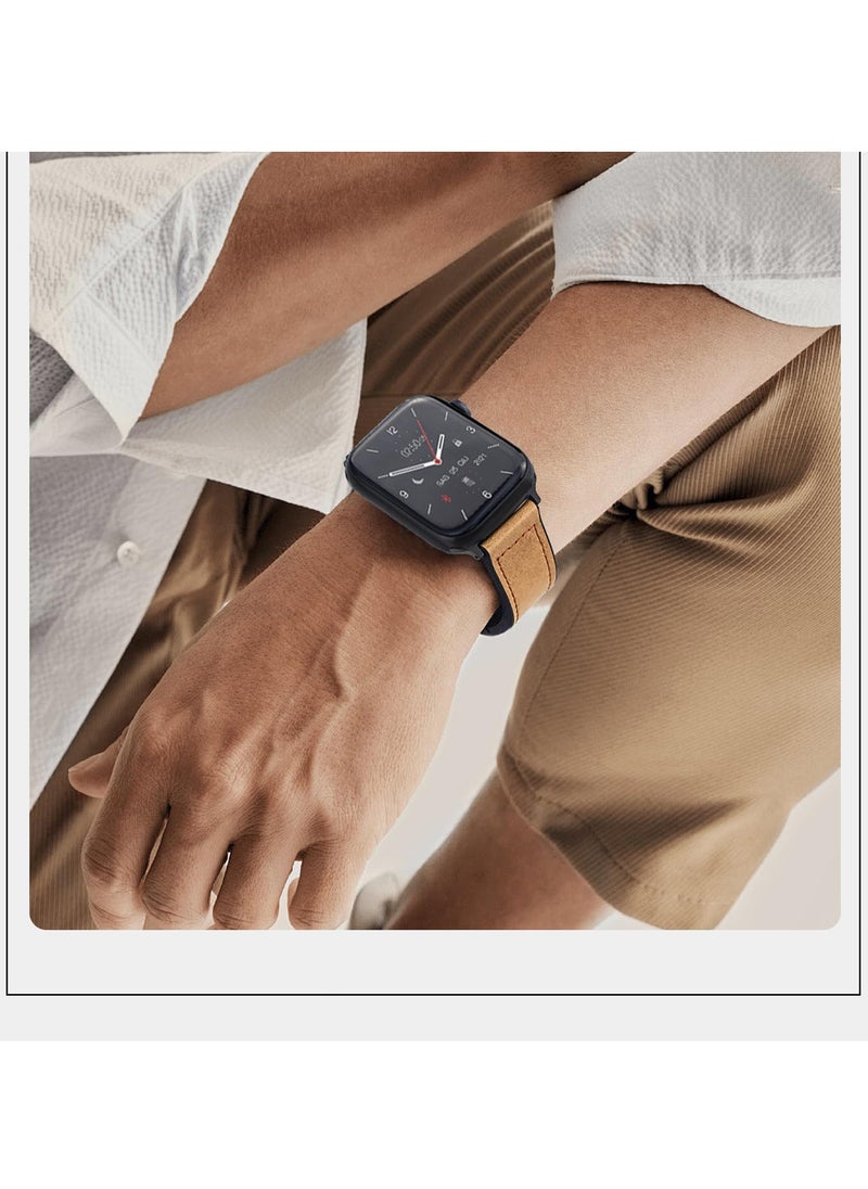 SYOSI - Genuine Leather Magnetic Watch Band for Apple Watch 49mm 45mm 44mm 42mm, Magnetic Buckle Strap Compatible with Apple Watch Ultra Ultra2 9 8 7 6 Series, Durable and Stylish Replacement Band, Brown - Image 1