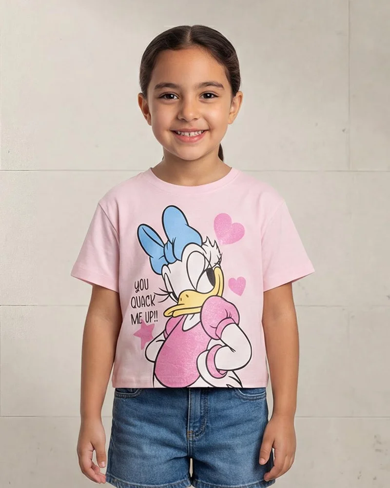 Redtag Girls Pink Diasy Printed T-Shirt