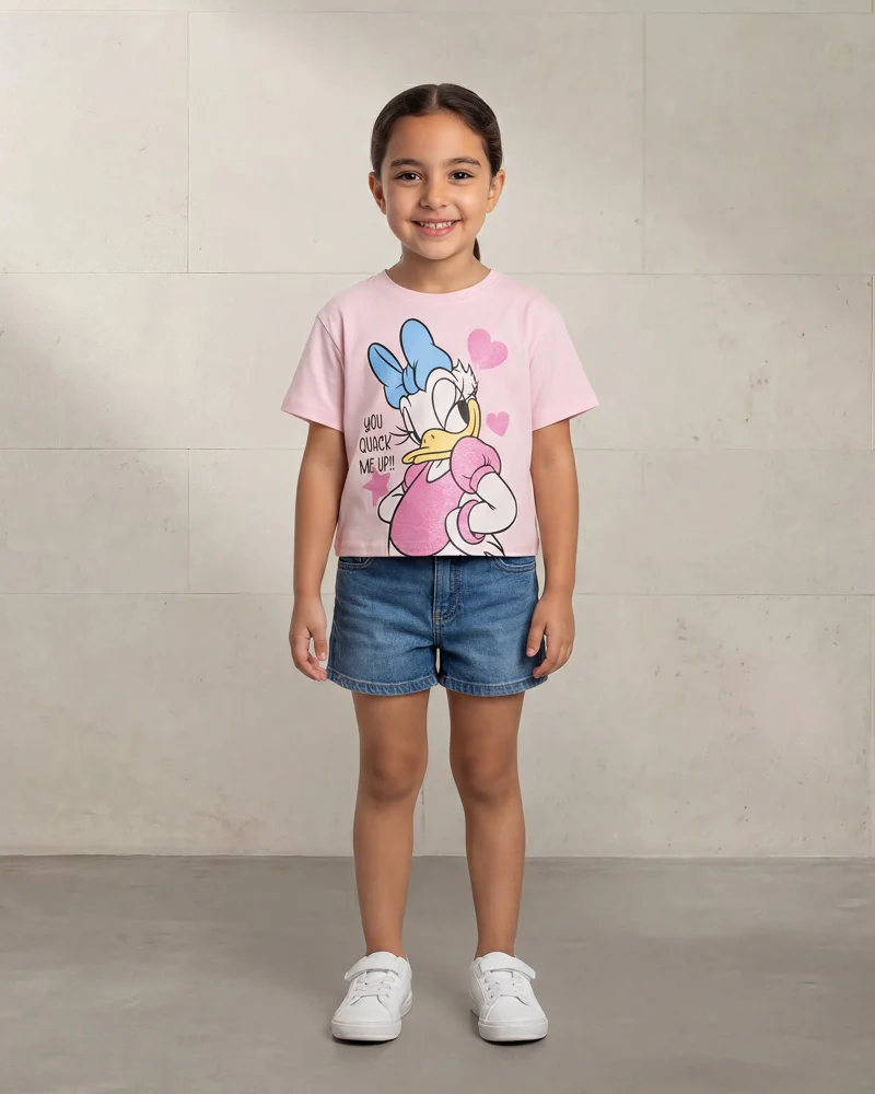 Redtag Girls Pink Diasy Printed T-Shirt
