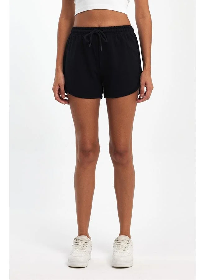 Mmetalic Women's Regular Fit Side-Slit Jersey Fabric Navy Mini Daily Shorts