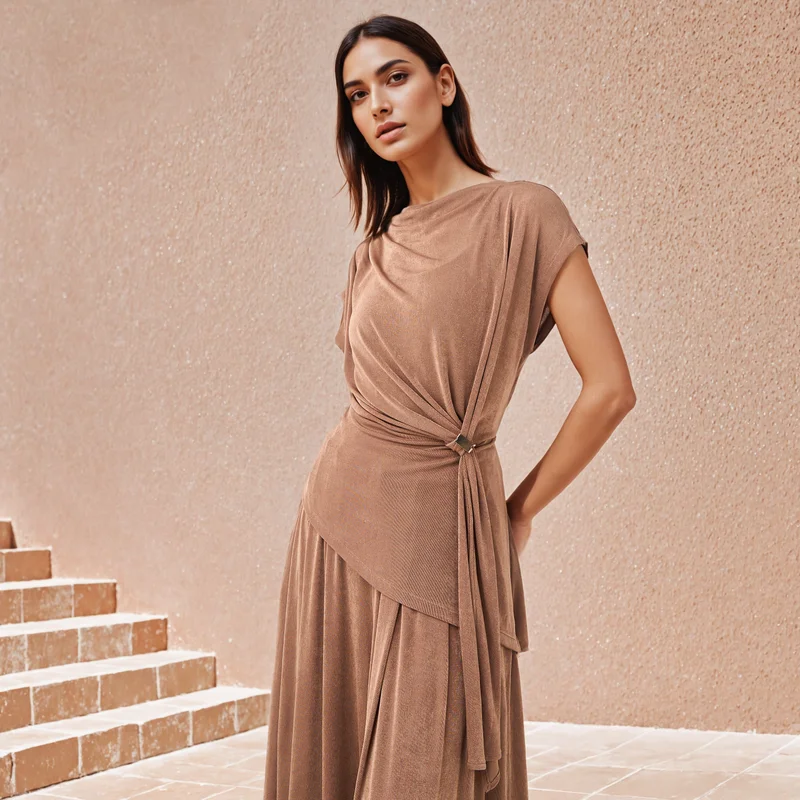 Iconic Draped Top with Clasp Accent