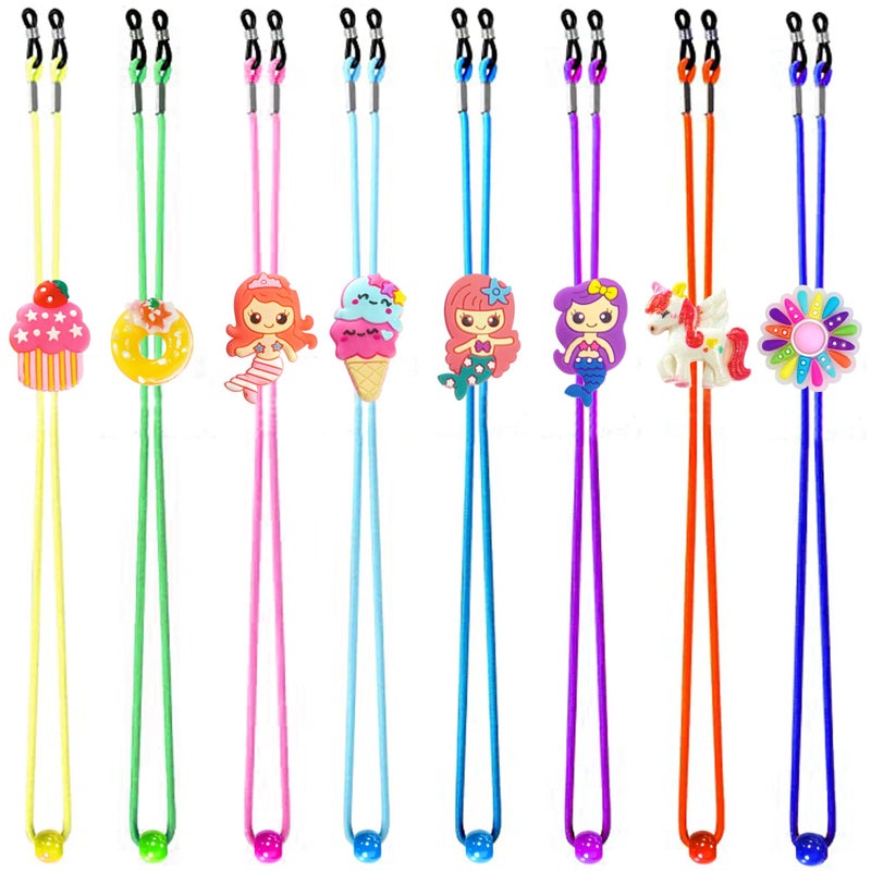 Tazimi 8 Pcs Kids Glasses Strap Mermaid Unicorn Dessert Elastic Antislip Eyeglass Straps Multicolor Glasses Retainer Holder Chain for Girls