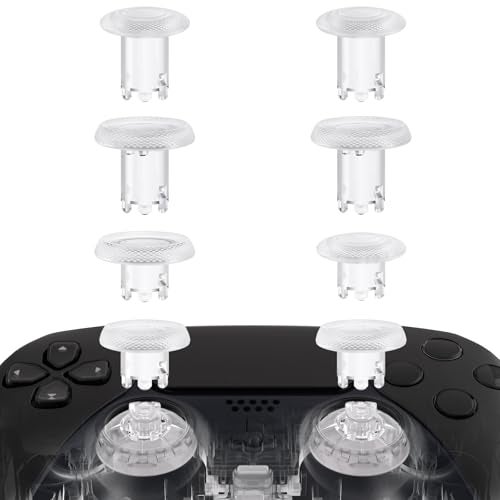 eXtremeRate ThumbsGear V3 Interchangeable Ergonomic Thumbsticks for PS5 Controller, Replacement Analog Thumb Sticks for PS4 Controller - 4 Height Adjustable Convex & Concave Grip Joysticks - Clear - Image 1