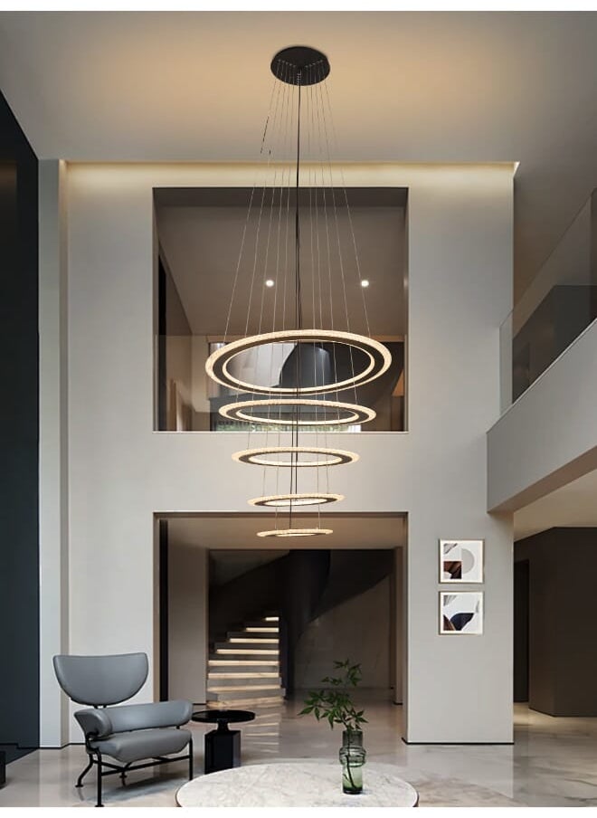 Best Power Modern 5 Rings LED Hanging Chandelier 7219 with 3 Lighting Levels, 250 cm Adjustable Length, 60W - Ideal for Hallways, Stairs, and Entrances  - Image 1