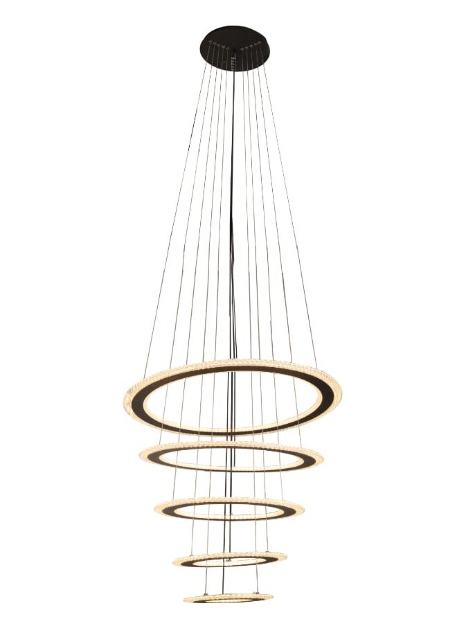 Best Power Modern 5 Rings LED Hanging Chandelier 7219 with 3 Lighting Levels, 250 cm Adjustable Length, 60W - Ideal for Hallways, Stairs, and Entrances  - Image 2